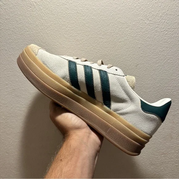adidas Gazelle Bold College Green Beige Rubber Platform Shoes Women